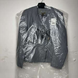 IMAN Women’s Genuine Leather Jacket Gray Size XL Quilted Zip Front Stylish Coat